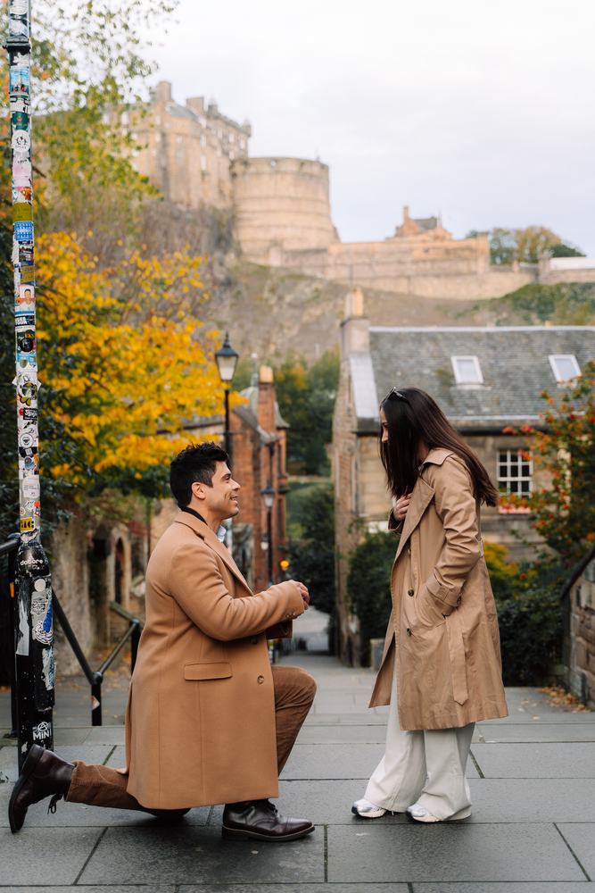 Proposal on an Edinburgh street with the castle behind