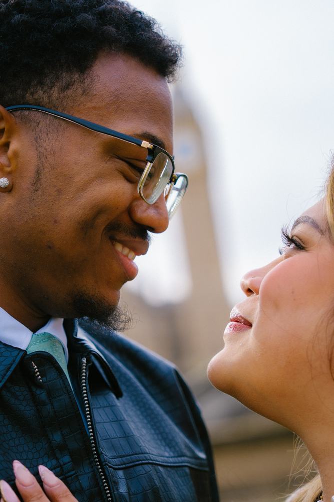 Close-up of a man smiling at his partner